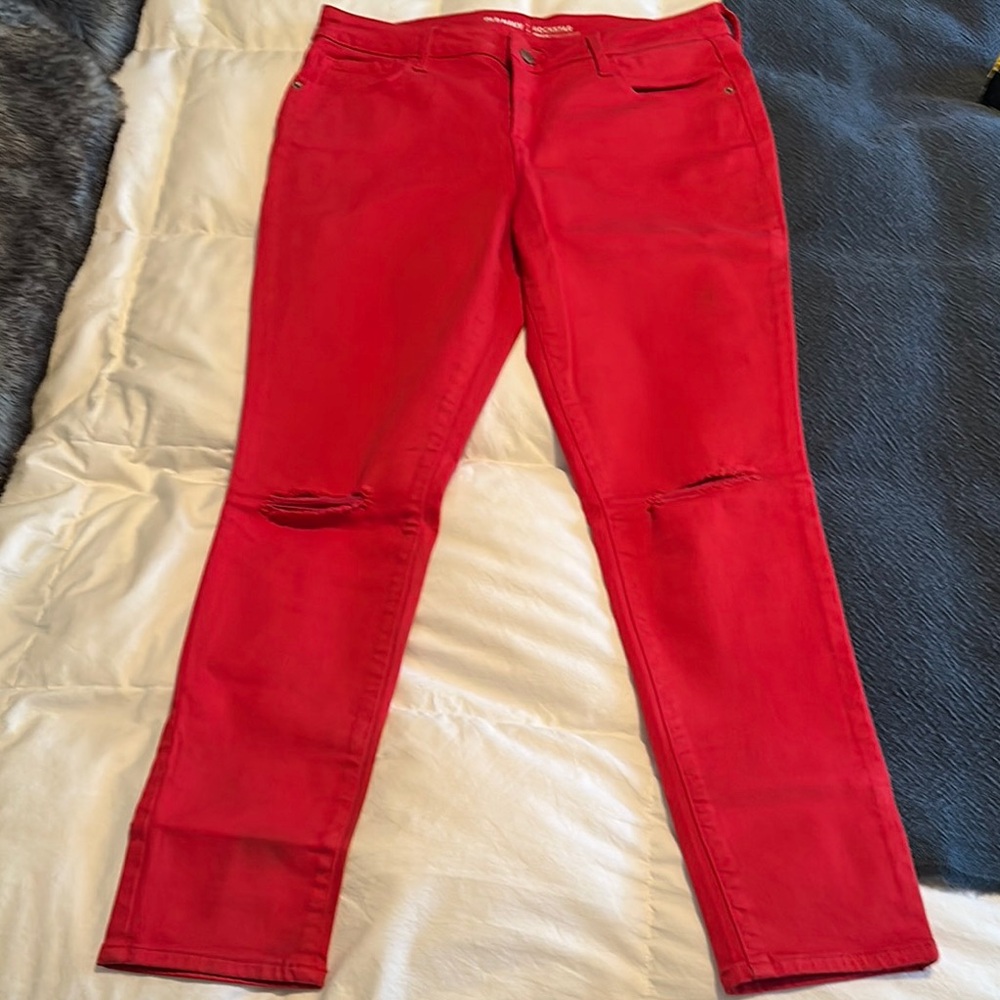 Old Navy Red Skinny Distressed Jeans